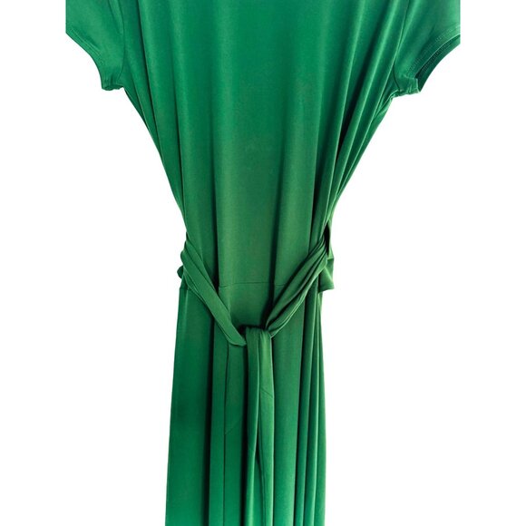 Michael Kors 10 Green Pleated V-Neck Wrap Maxi Dress - Picture 11 of 16